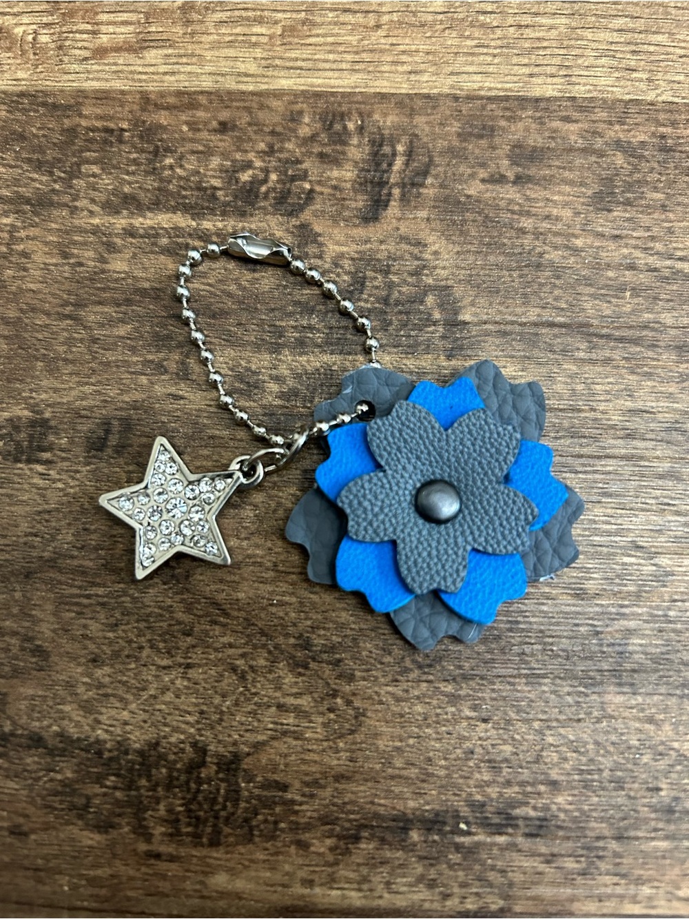 Upcycled Coach Rhinestone Star Leather Floral Bag Charm/Keychain
